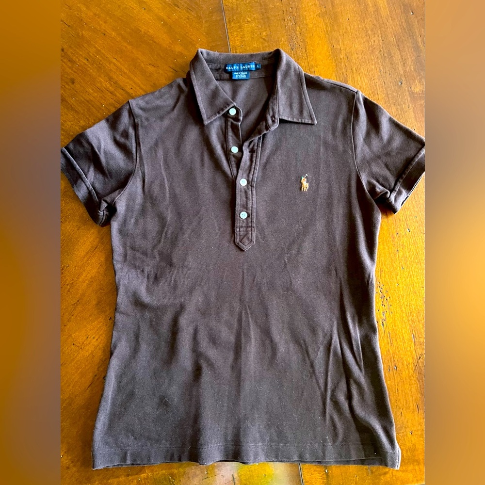 Ralph Lauren slim fit women’s brown polo Size Large LIKE NEW